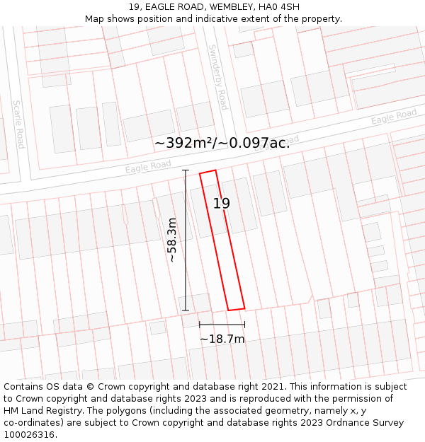 19, EAGLE ROAD, WEMBLEY, HA0 4SH: Plot and title map