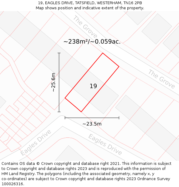 19, EAGLES DRIVE, TATSFIELD, WESTERHAM, TN16 2PB: Plot and title map
