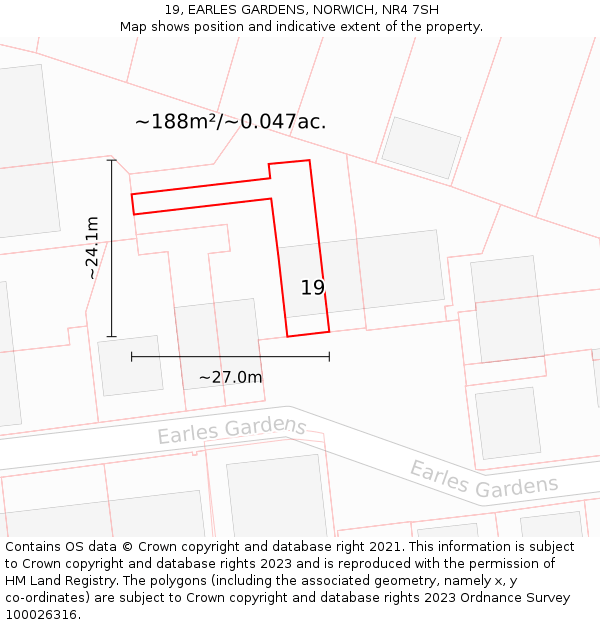 19, EARLES GARDENS, NORWICH, NR4 7SH: Plot and title map
