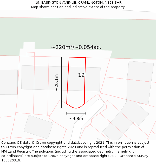19, EASINGTON AVENUE, CRAMLINGTON, NE23 3HR: Plot and title map