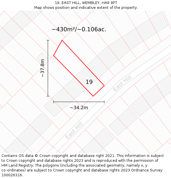 19, EAST HILL, WEMBLEY, HA9 9PT: Plot and title map