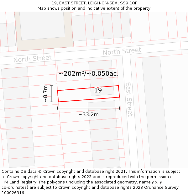 19, EAST STREET, LEIGH-ON-SEA, SS9 1QF: Plot and title map