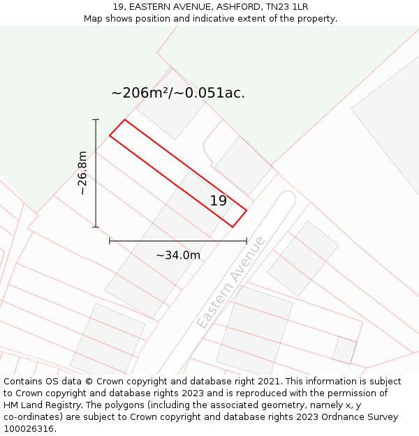 19, EASTERN AVENUE, ASHFORD, TN23 1LR: Plot and title map