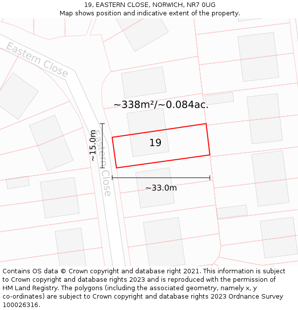 19, EASTERN CLOSE, NORWICH, NR7 0UG: Plot and title map