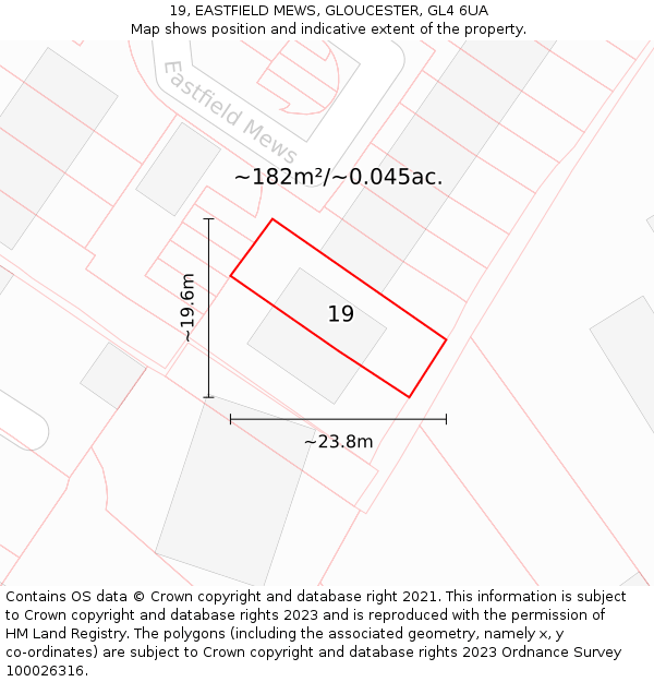 19, EASTFIELD MEWS, GLOUCESTER, GL4 6UA: Plot and title map