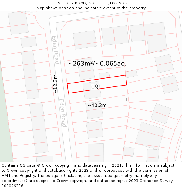 19, EDEN ROAD, SOLIHULL, B92 9DU: Plot and title map