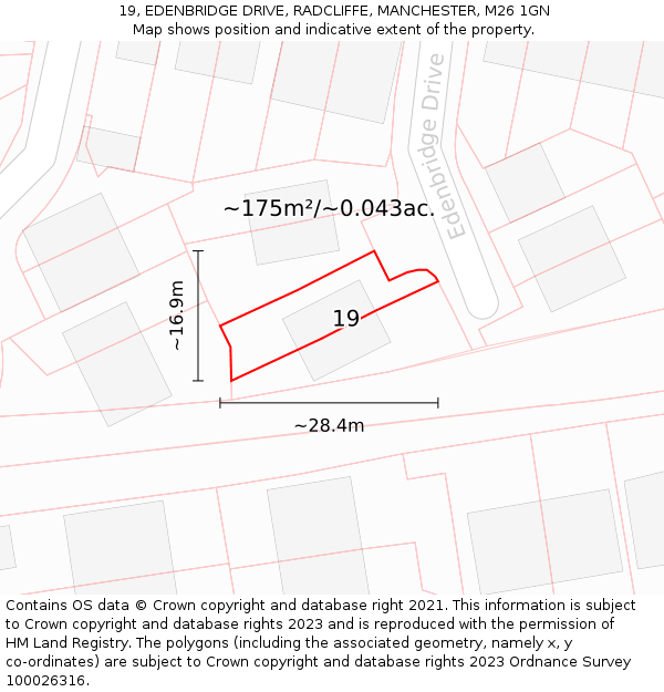 19, EDENBRIDGE DRIVE, RADCLIFFE, MANCHESTER, M26 1GN: Plot and title map