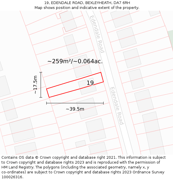 19, EDENDALE ROAD, BEXLEYHEATH, DA7 6RH: Plot and title map