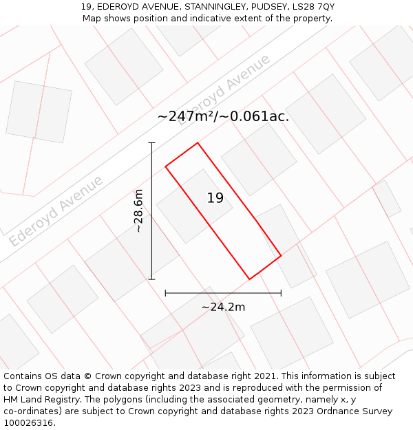 19, EDEROYD AVENUE, STANNINGLEY, PUDSEY, LS28 7QY: Plot and title map