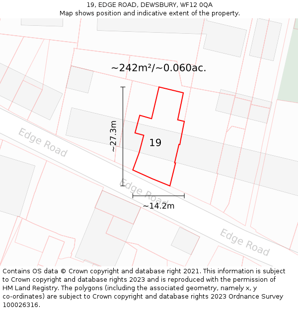19, EDGE ROAD, DEWSBURY, WF12 0QA: Plot and title map