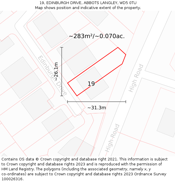 19, EDINBURGH DRIVE, ABBOTS LANGLEY, WD5 0TU: Plot and title map