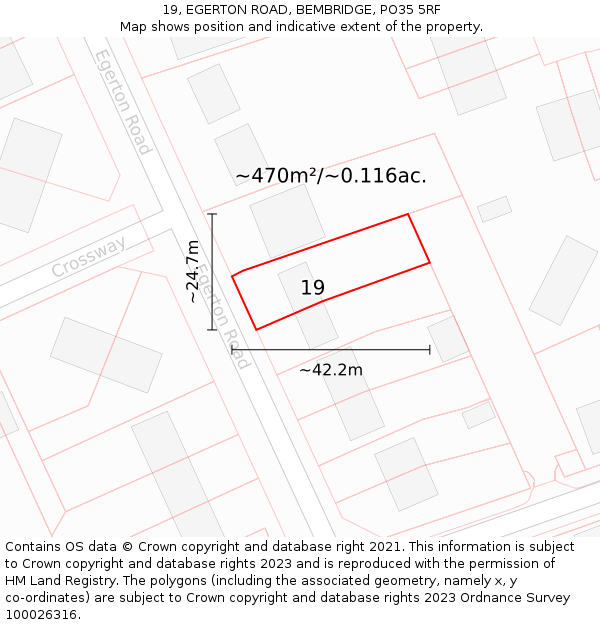 19, EGERTON ROAD, BEMBRIDGE, PO35 5RF: Plot and title map