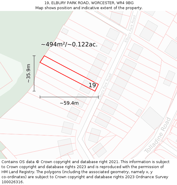 19, ELBURY PARK ROAD, WORCESTER, WR4 9BG: Plot and title map