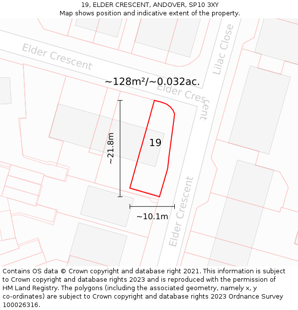19, ELDER CRESCENT, ANDOVER, SP10 3XY: Plot and title map