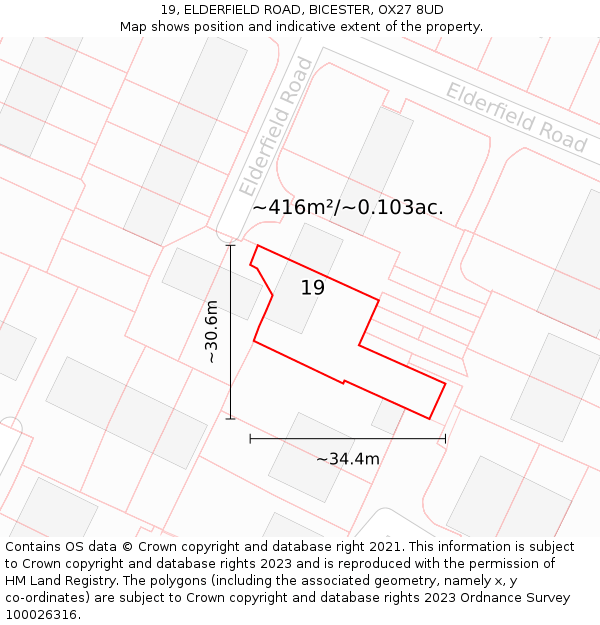 19, ELDERFIELD ROAD, BICESTER, OX27 8UD: Plot and title map