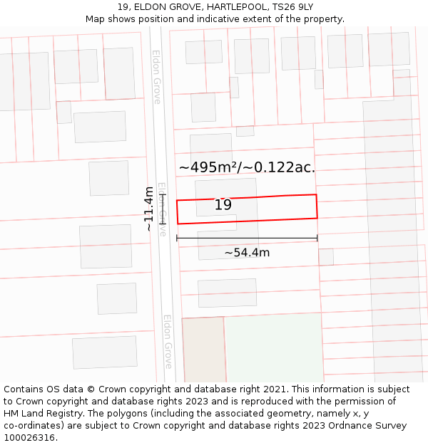 19, ELDON GROVE, HARTLEPOOL, TS26 9LY: Plot and title map