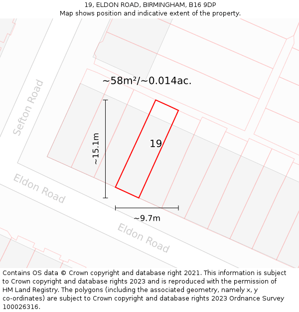 19, ELDON ROAD, BIRMINGHAM, B16 9DP: Plot and title map