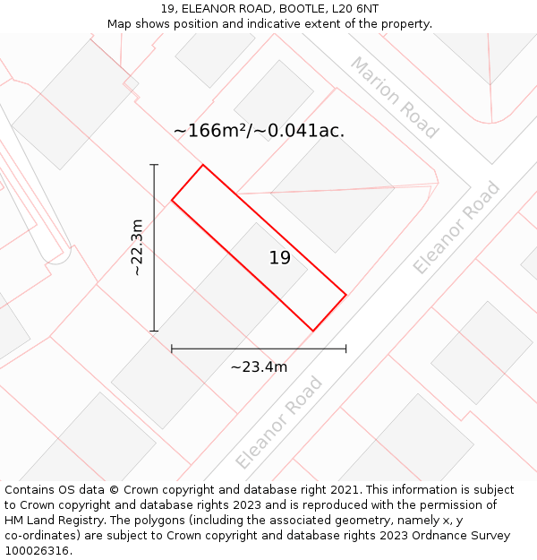 19, ELEANOR ROAD, BOOTLE, L20 6NT: Plot and title map