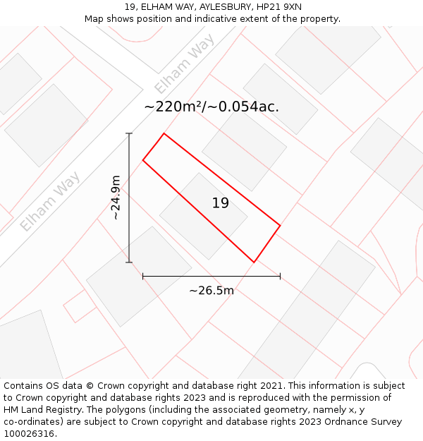 19, ELHAM WAY, AYLESBURY, HP21 9XN: Plot and title map