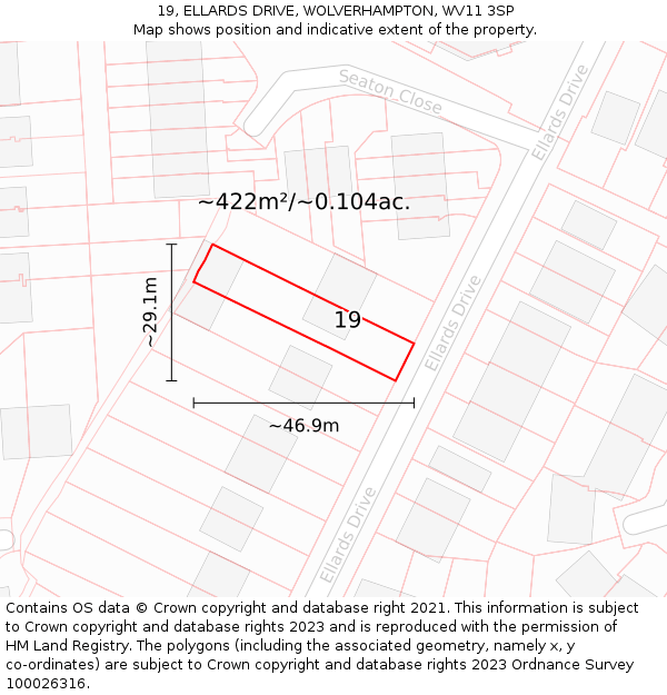 19, ELLARDS DRIVE, WOLVERHAMPTON, WV11 3SP: Plot and title map