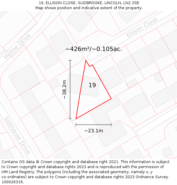 19, ELLISON CLOSE, SUDBROOKE, LINCOLN, LN2 2SE: Plot and title map
