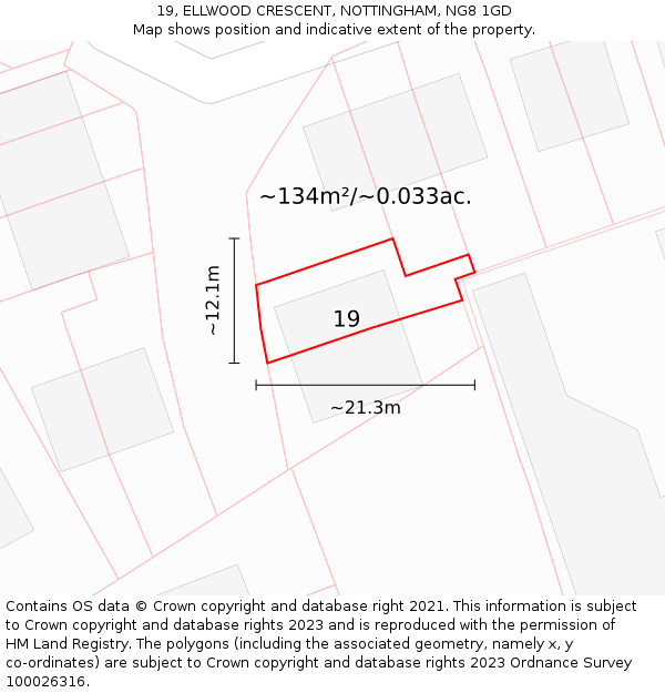 19, ELLWOOD CRESCENT, NOTTINGHAM, NG8 1GD: Plot and title map