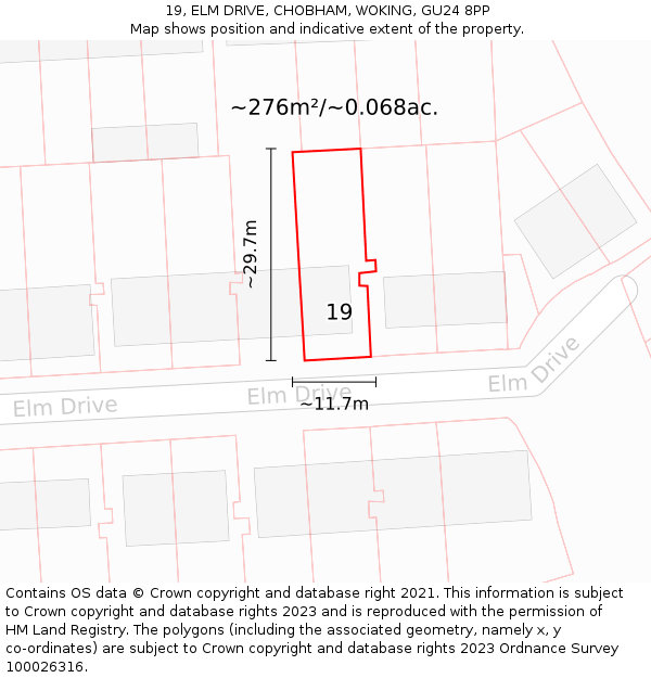 19, ELM DRIVE, CHOBHAM, WOKING, GU24 8PP: Plot and title map