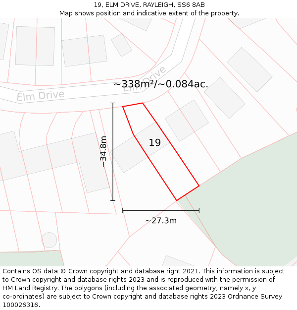 19, ELM DRIVE, RAYLEIGH, SS6 8AB: Plot and title map