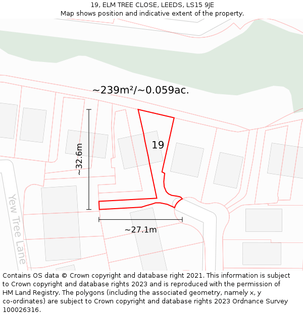 19, ELM TREE CLOSE, LEEDS, LS15 9JE: Plot and title map