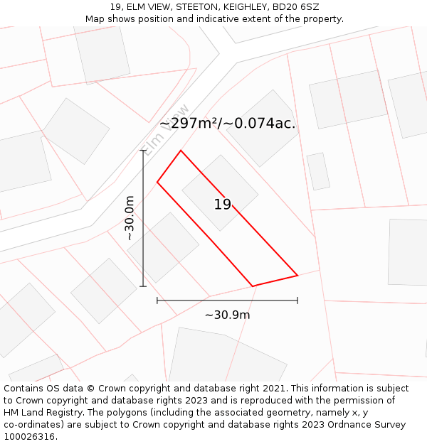 19, ELM VIEW, STEETON, KEIGHLEY, BD20 6SZ: Plot and title map