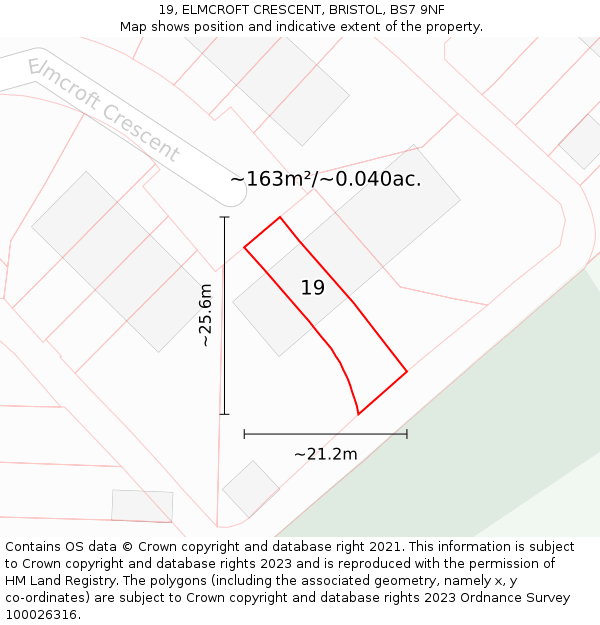 19, ELMCROFT CRESCENT, BRISTOL, BS7 9NF: Plot and title map