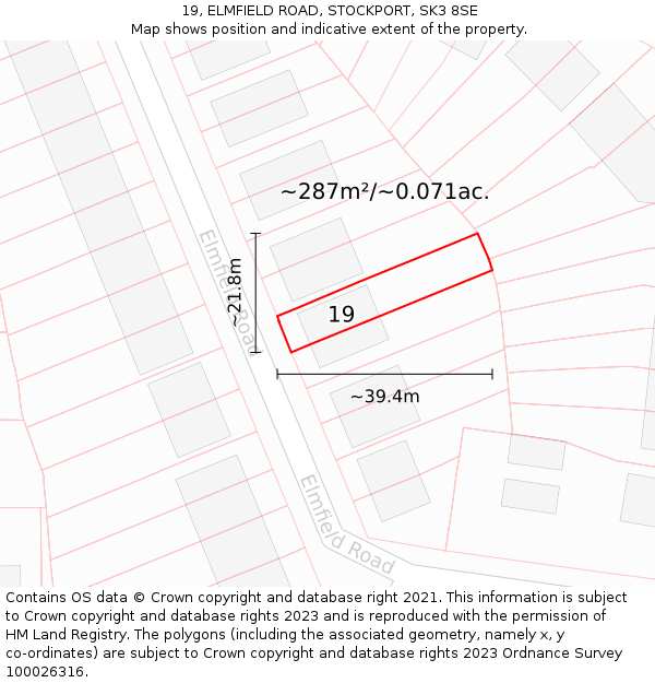 19, ELMFIELD ROAD, STOCKPORT, SK3 8SE: Plot and title map