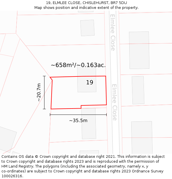 19, ELMLEE CLOSE, CHISLEHURST, BR7 5DU: Plot and title map