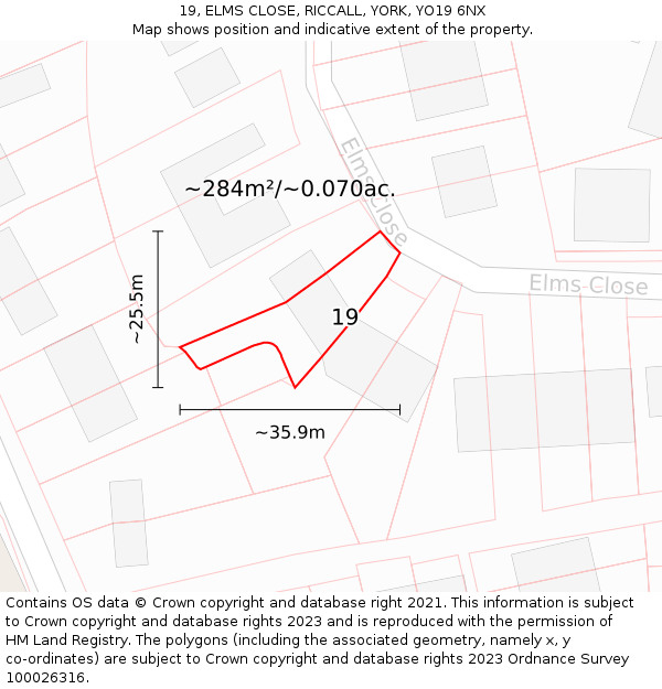 19, ELMS CLOSE, RICCALL, YORK, YO19 6NX: Plot and title map