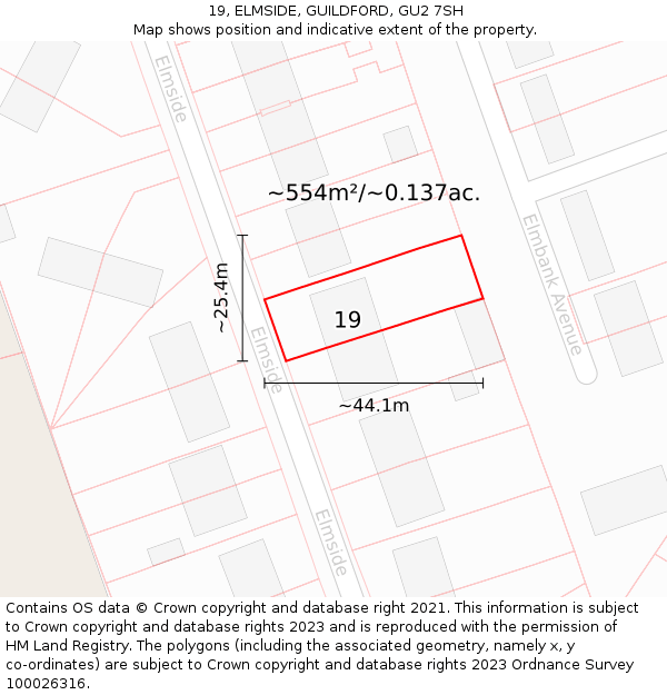 19, ELMSIDE, GUILDFORD, GU2 7SH: Plot and title map