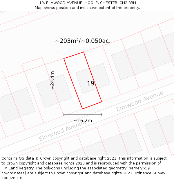 19, ELMWOOD AVENUE, HOOLE, CHESTER, CH2 3RH: Plot and title map