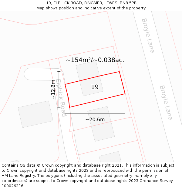 19, ELPHICK ROAD, RINGMER, LEWES, BN8 5PR: Plot and title map
