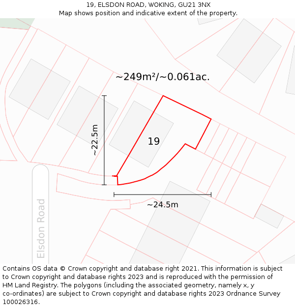 19, ELSDON ROAD, WOKING, GU21 3NX: Plot and title map