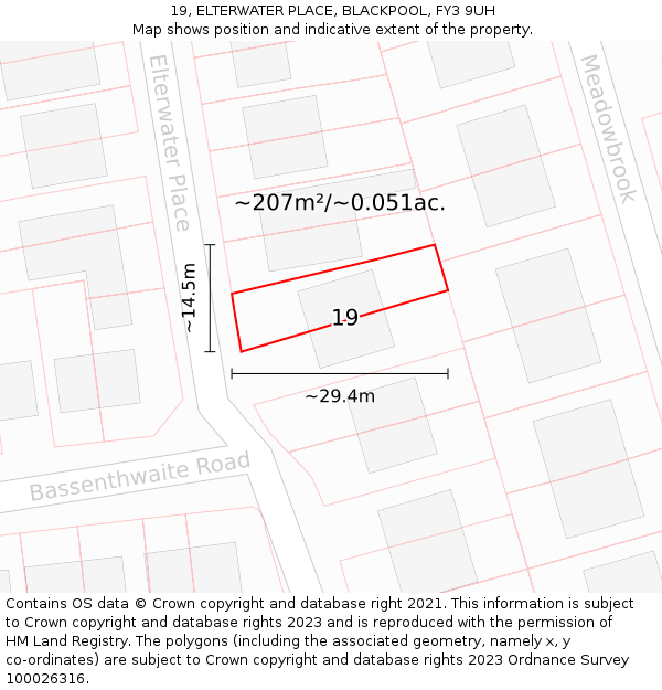 19, ELTERWATER PLACE, BLACKPOOL, FY3 9UH: Plot and title map