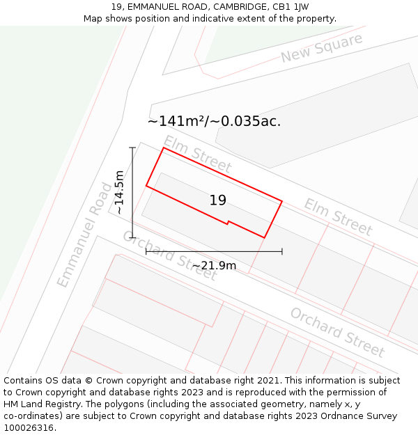 19, EMMANUEL ROAD, CAMBRIDGE, CB1 1JW: Plot and title map