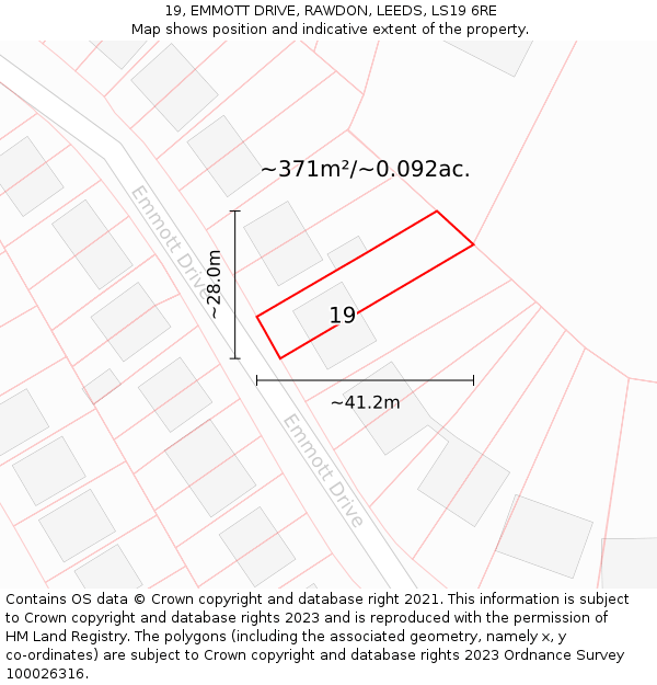 19, EMMOTT DRIVE, RAWDON, LEEDS, LS19 6RE: Plot and title map