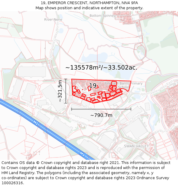 19, EMPEROR CRESCENT, NORTHAMPTON, NN4 9FA: Plot and title map