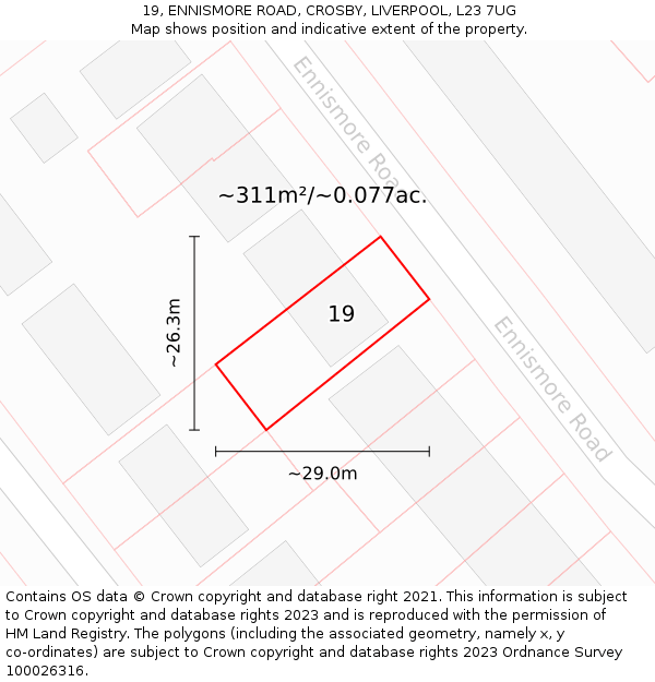 19, ENNISMORE ROAD, CROSBY, LIVERPOOL, L23 7UG: Plot and title map