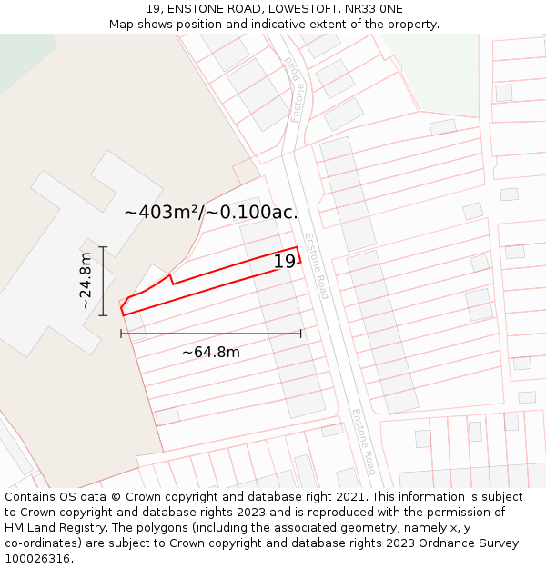19, ENSTONE ROAD, LOWESTOFT, NR33 0NE: Plot and title map