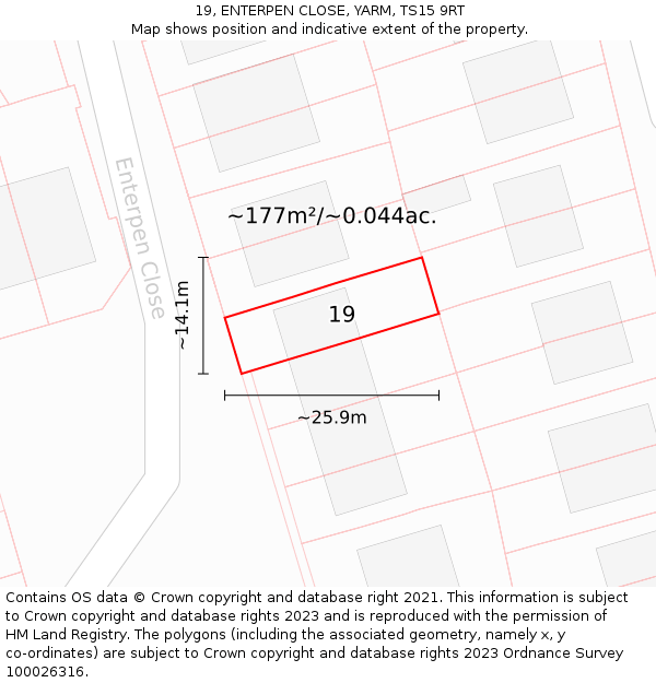 19, ENTERPEN CLOSE, YARM, TS15 9RT: Plot and title map