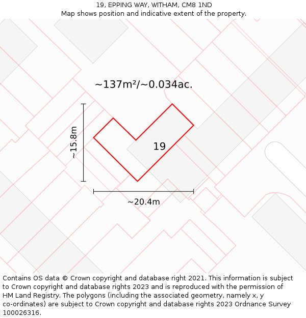 19, EPPING WAY, WITHAM, CM8 1ND: Plot and title map