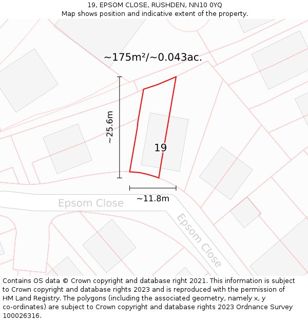 19, EPSOM CLOSE, RUSHDEN, NN10 0YQ: Plot and title map