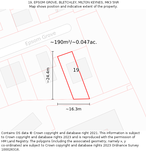 19, EPSOM GROVE, BLETCHLEY, MILTON KEYNES, MK3 5NR: Plot and title map