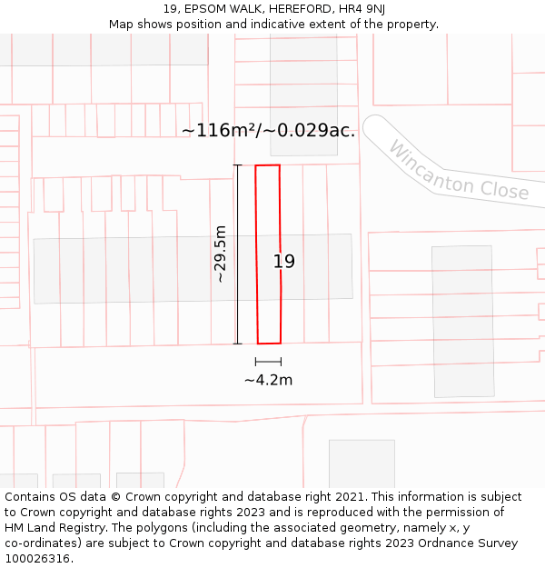 19, EPSOM WALK, HEREFORD, HR4 9NJ: Plot and title map