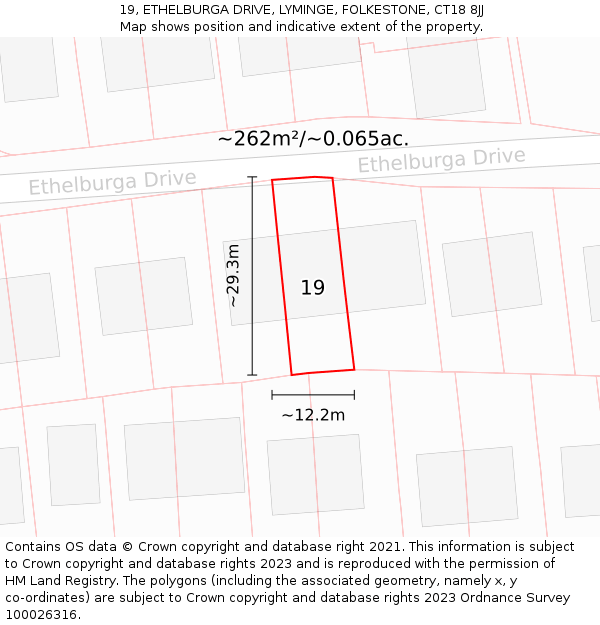 19, ETHELBURGA DRIVE, LYMINGE, FOLKESTONE, CT18 8JJ: Plot and title map